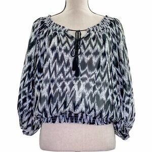 ADIVA Aztec Printed Tassel Tie Peasant Blouse